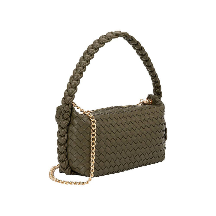 Melie Bianco Alma Olive handle bag made from recycled vegan material