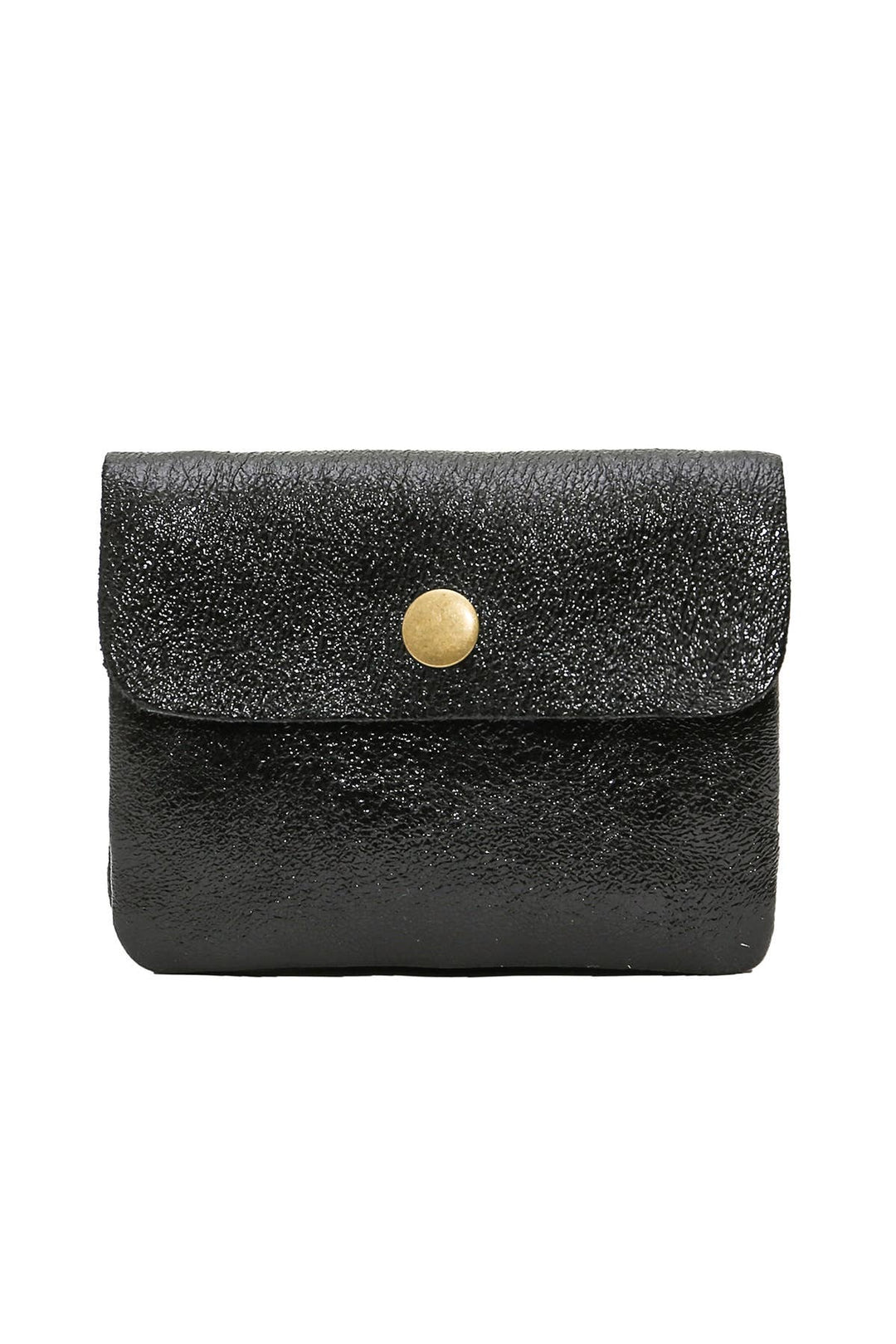 Luce small leather wallet Black metal