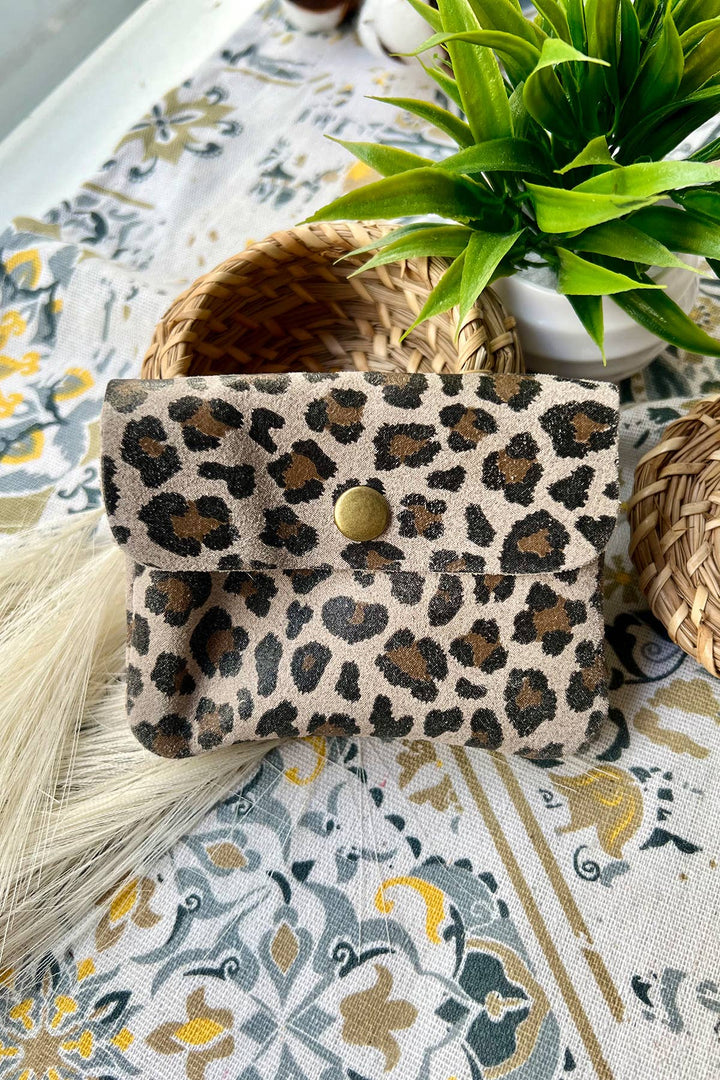 Luce small leather wallet taupe leopard