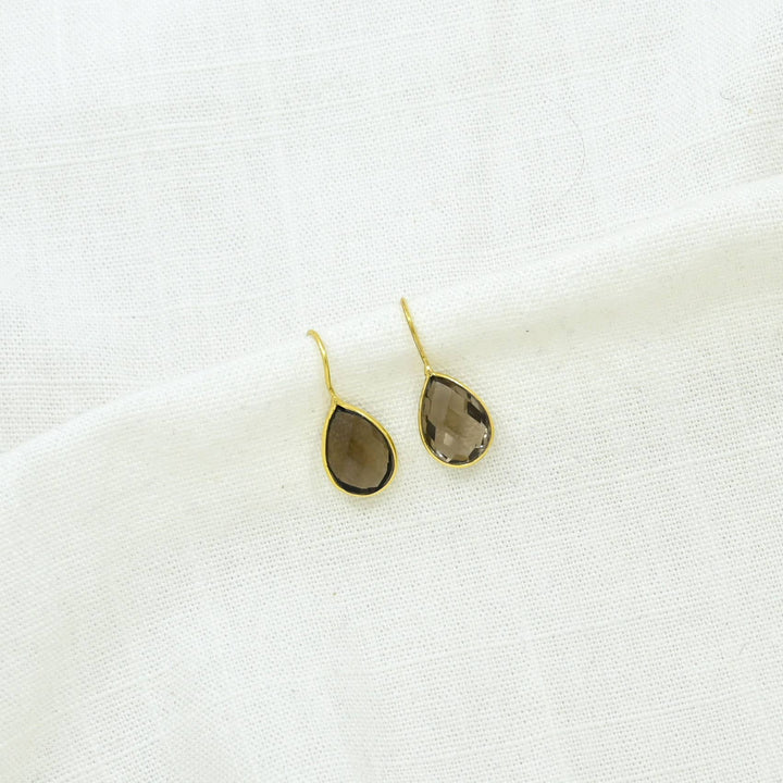 Teardrop Smoky Quartz Gold Earring