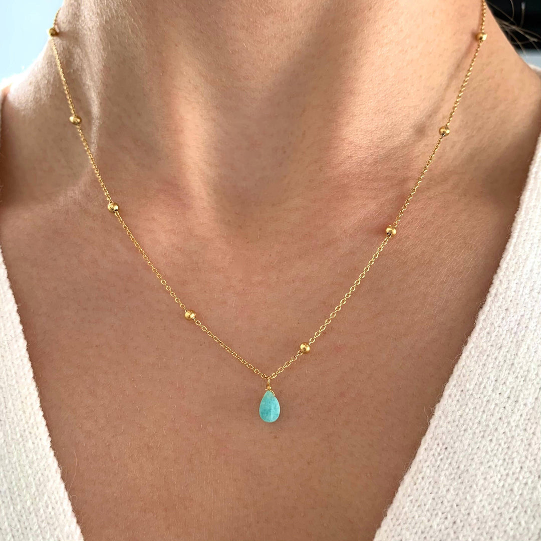 Emelie fine turquoise blue necklace with amazonite stone pendant