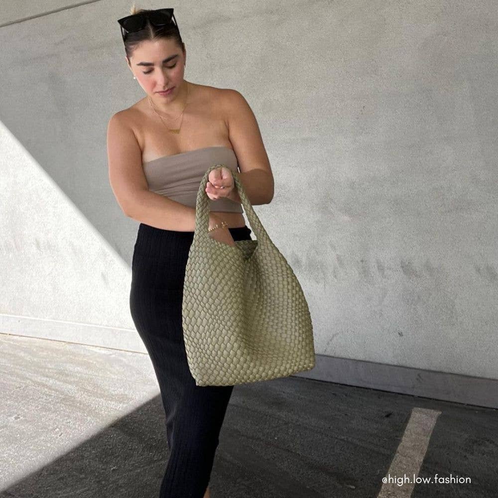 Melie Bianco Johanna large shoulder bag made from recycled vegan material in Moss