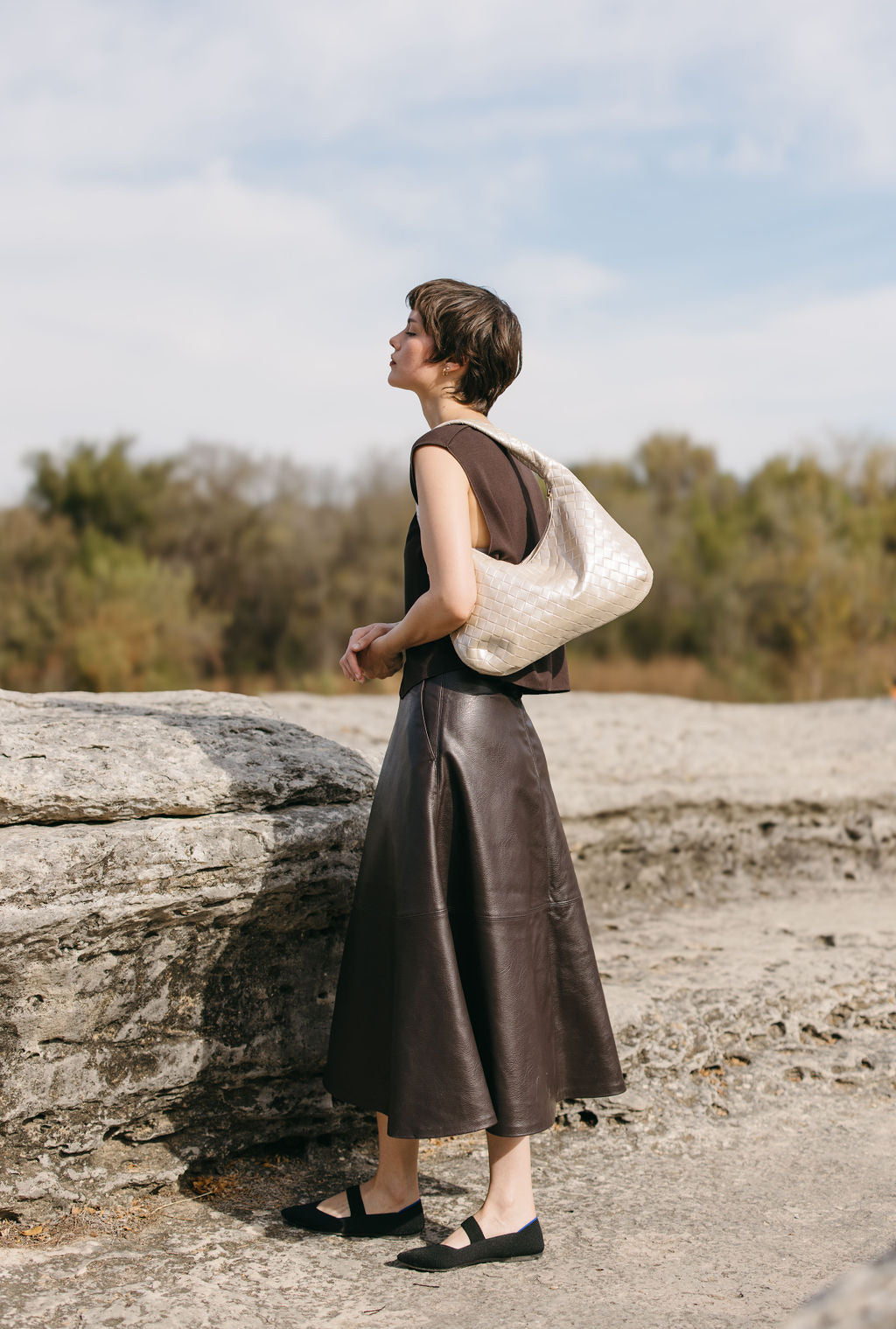 Liv shoulder bag made of vegan material in pearl beige