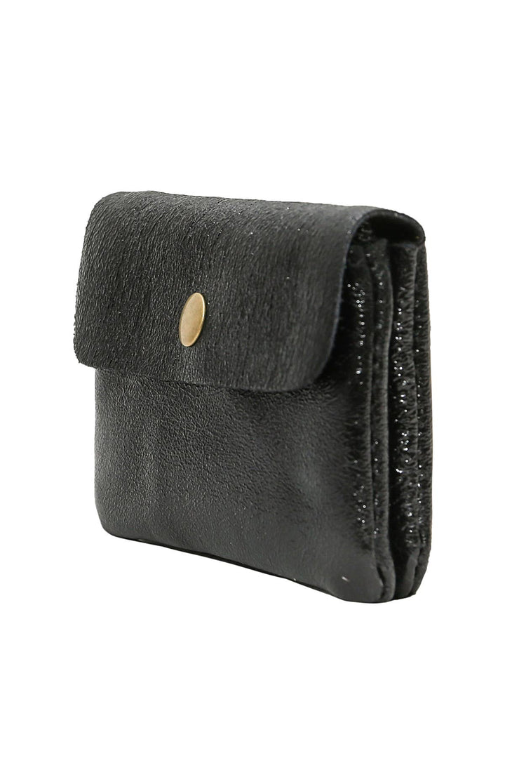 Luce small leather wallet Black metal