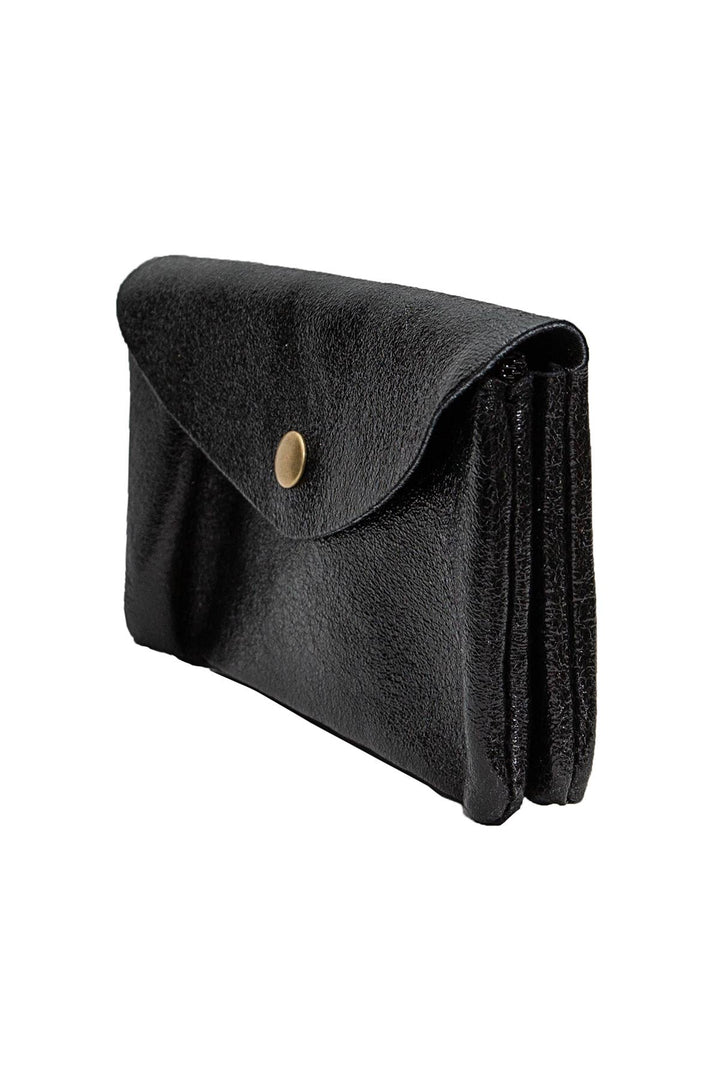 Mela small leather wallet black metal