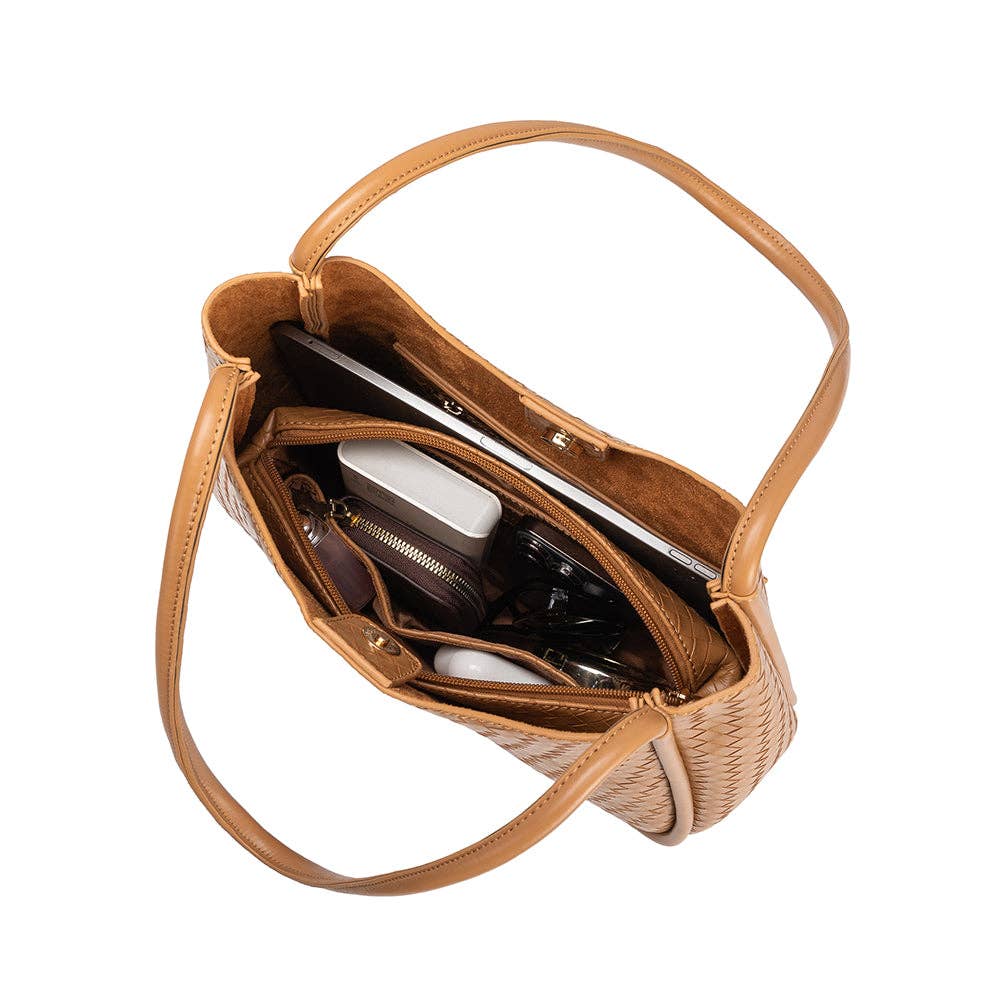 Melie Bianco Mischa Medium shoulder bag made from recycled vegan material in tan