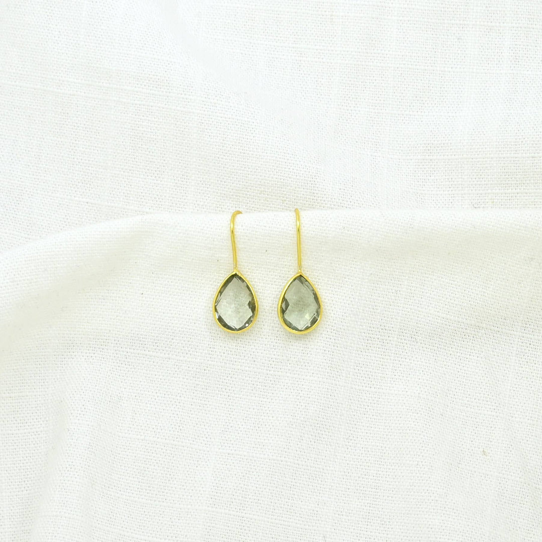 Teardrop Green Amethyst Gold Earring