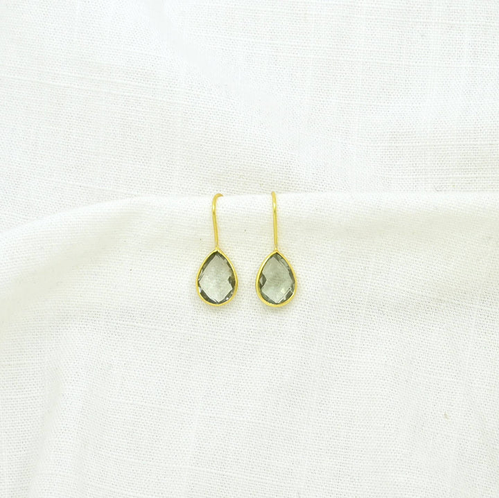 Teardrop Green Amethyst Gold Earring