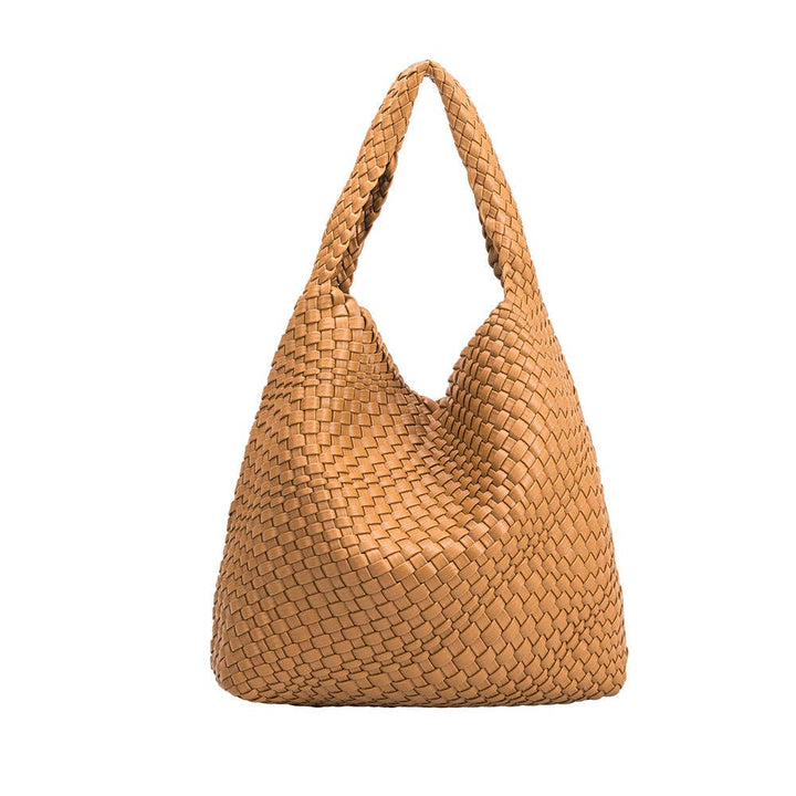 Melie Bianco Johanna large shoulder bag made from recycled vegan material in camel