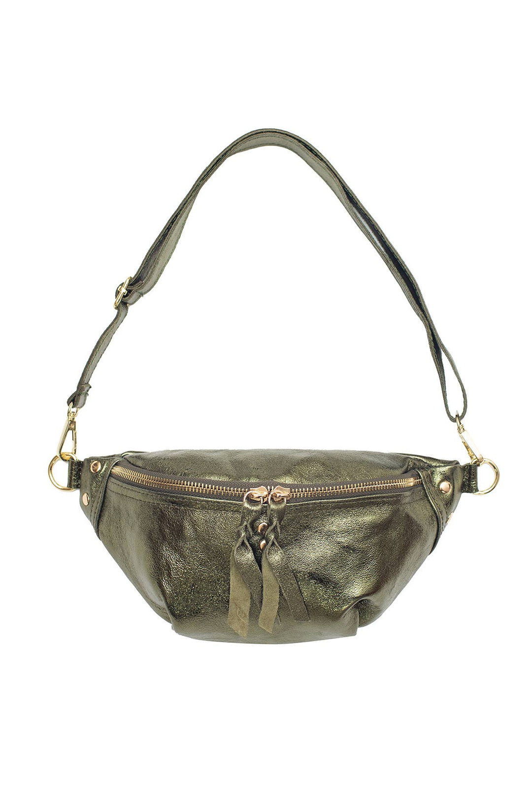 Nelly leather bag in khaki metal