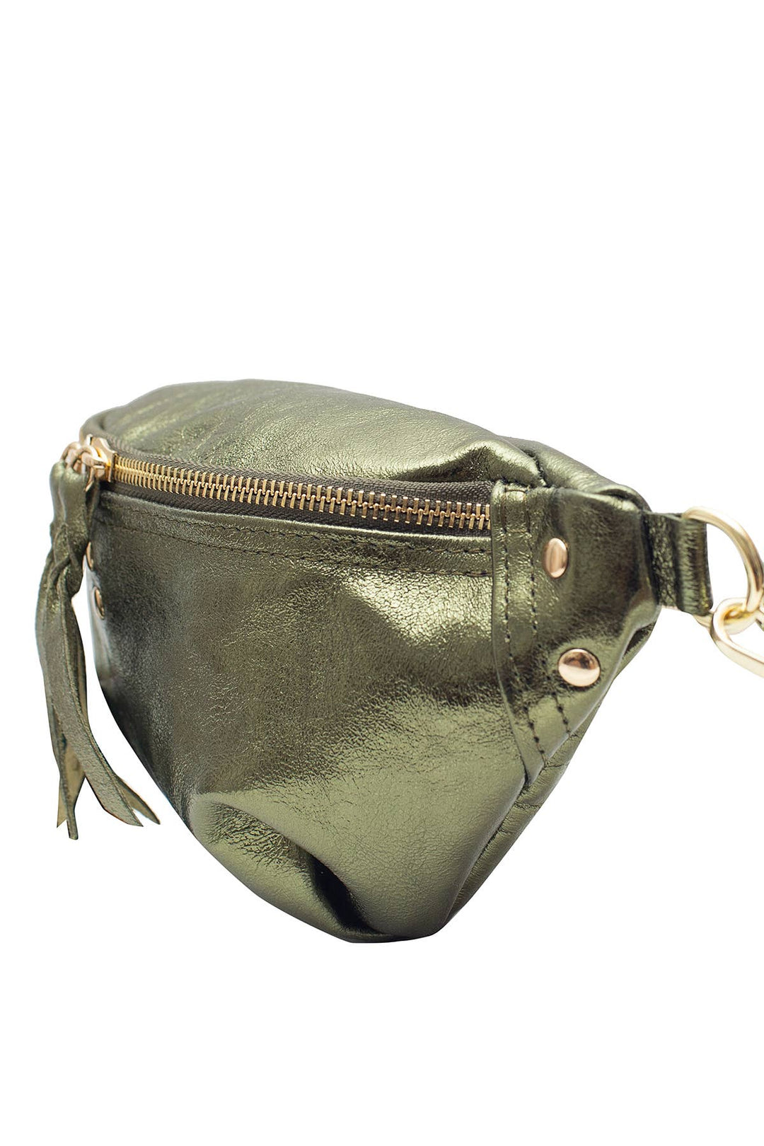 Nelly leather bag in khaki metal