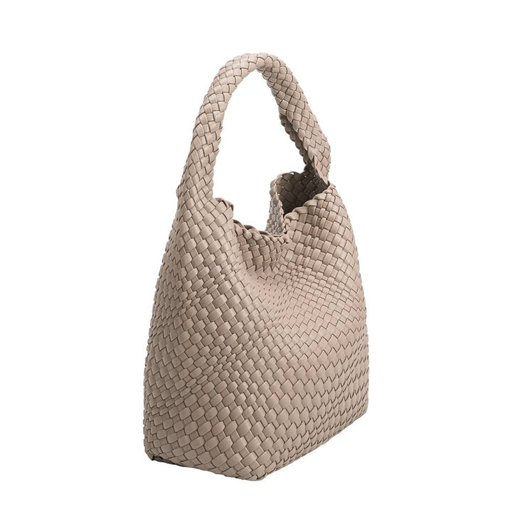 Melie Bianco Johanna large shoulder bag made from recycled vegan material in taupe