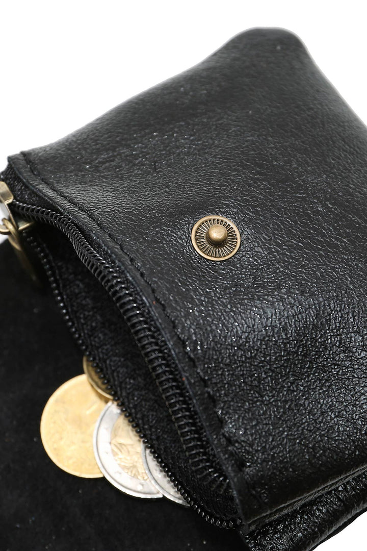 Luce small leather wallet Black metal