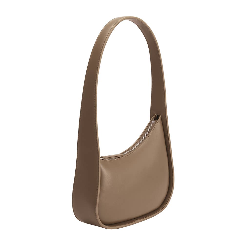 Melie Bianco Willow vegan shoulder bag made from recycled vegan material in taupe