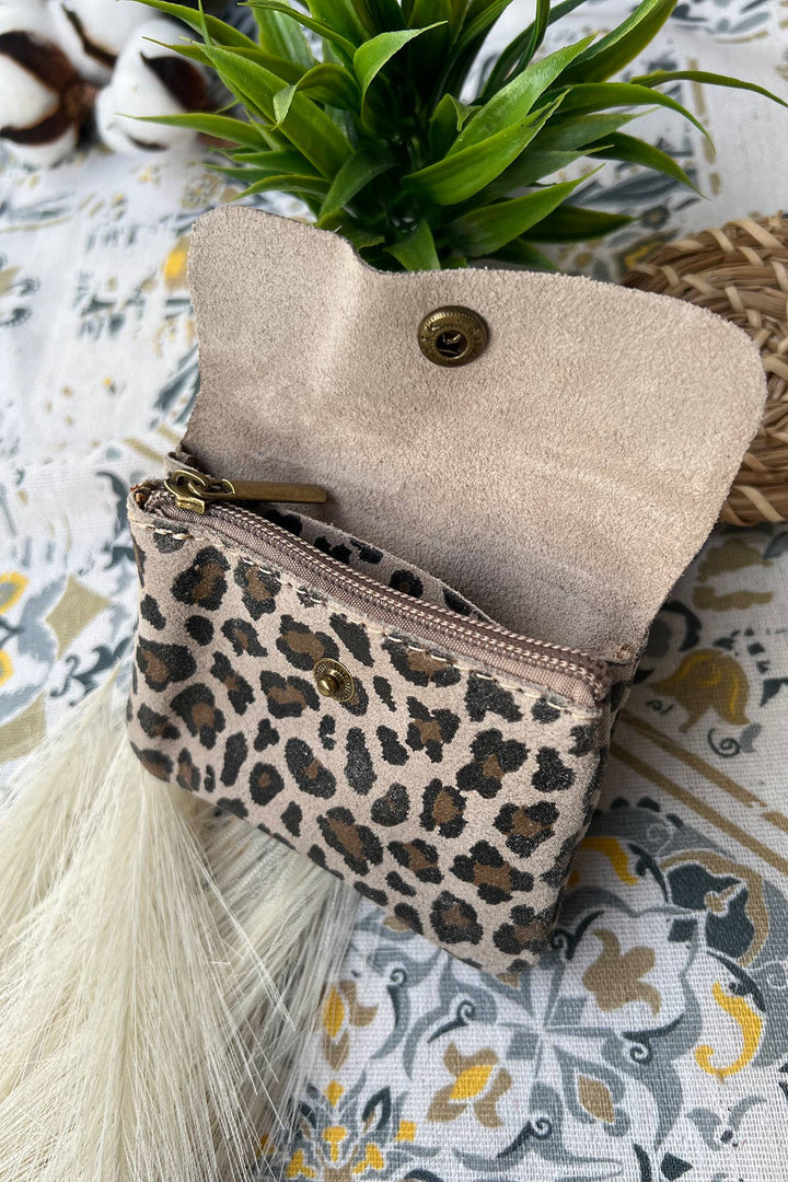 Luce small leather wallet taupe leopard