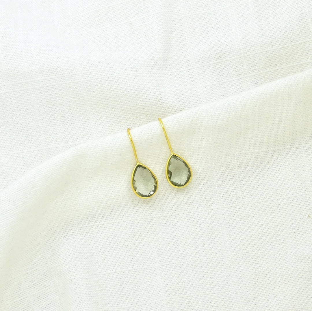 Teardrop Green Amethyst Gold Earring