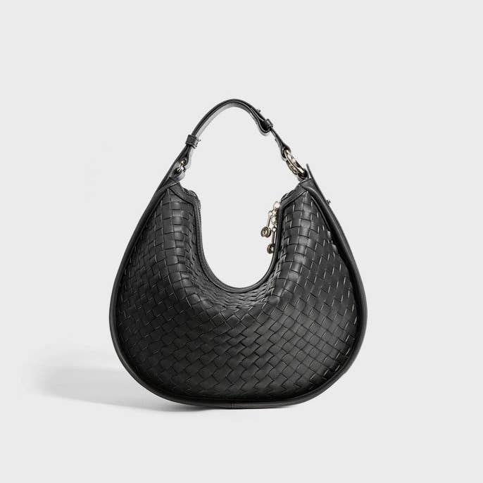 Luna woven half moon bag made of genuine leather in black