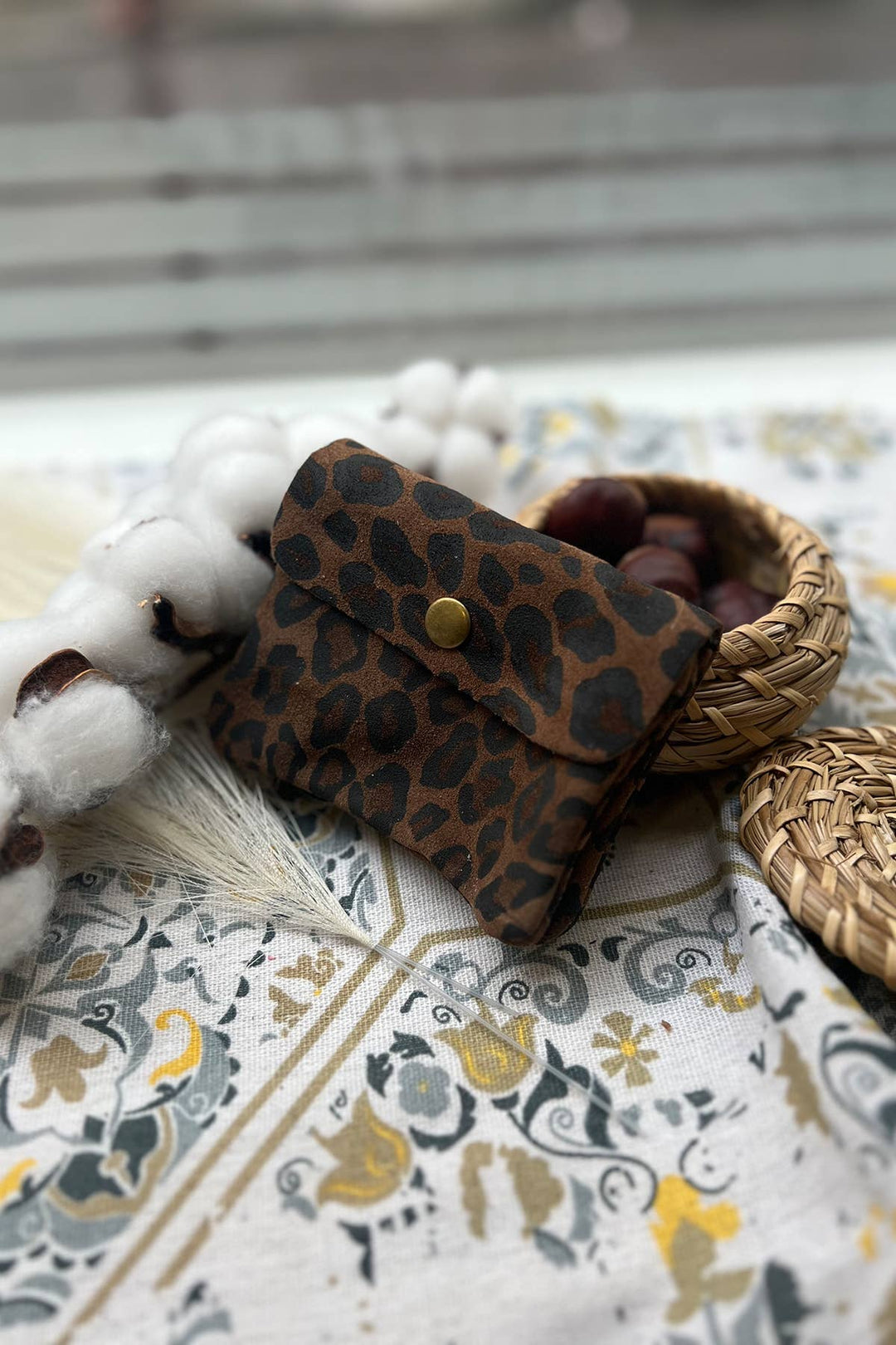 Luce small leather wallet taupe leopard