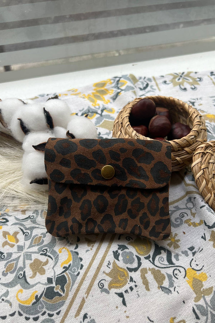 Luce small leather wallet taupe leopard