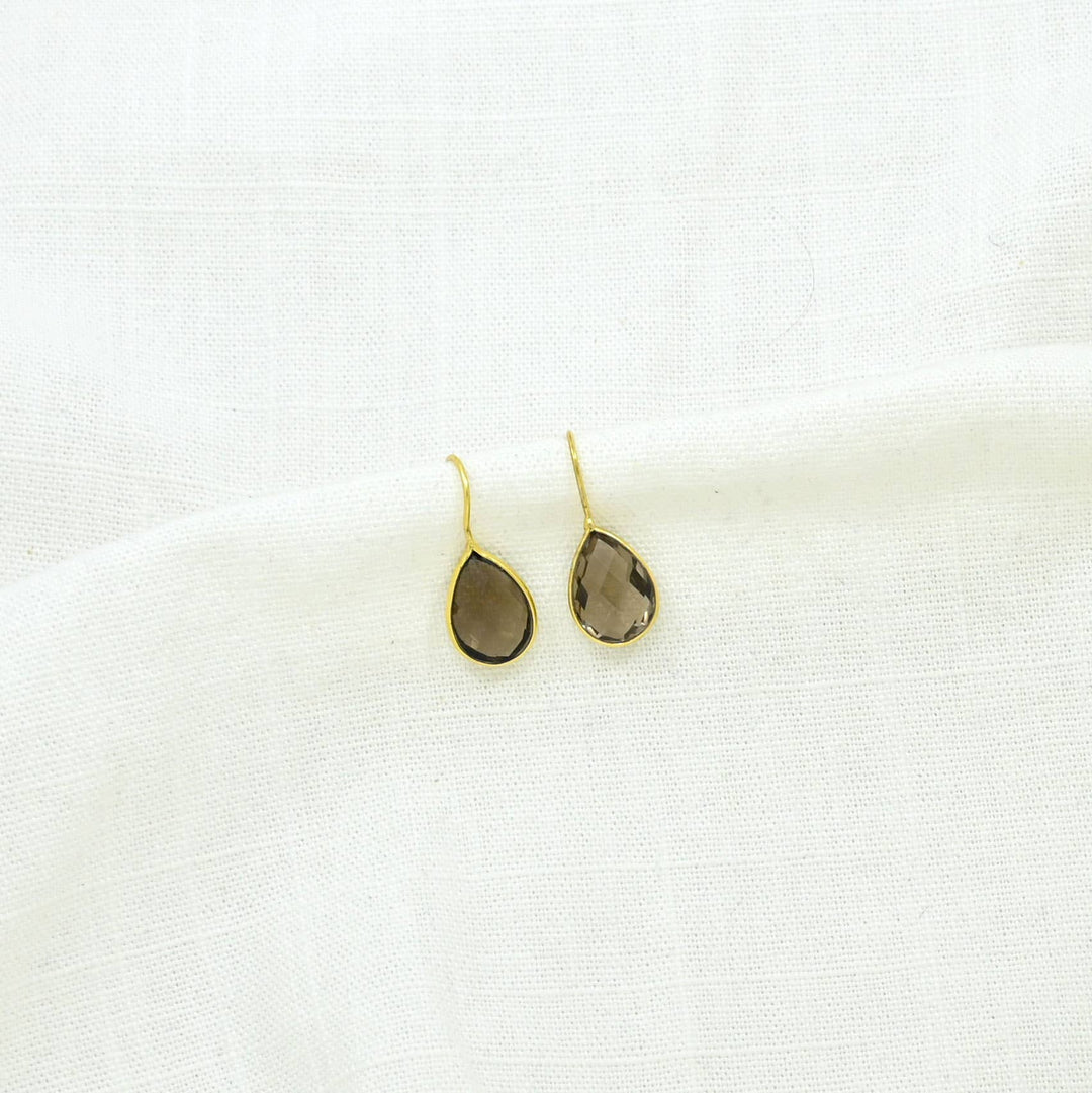 Teardrop Smoky Quartz Gold Earring