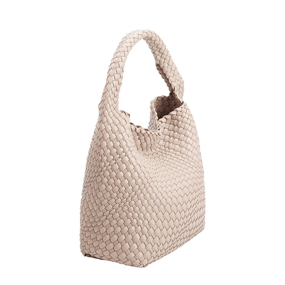 Melie Bianco Johanna large shoulder bag made from recycled vegan material in ivory