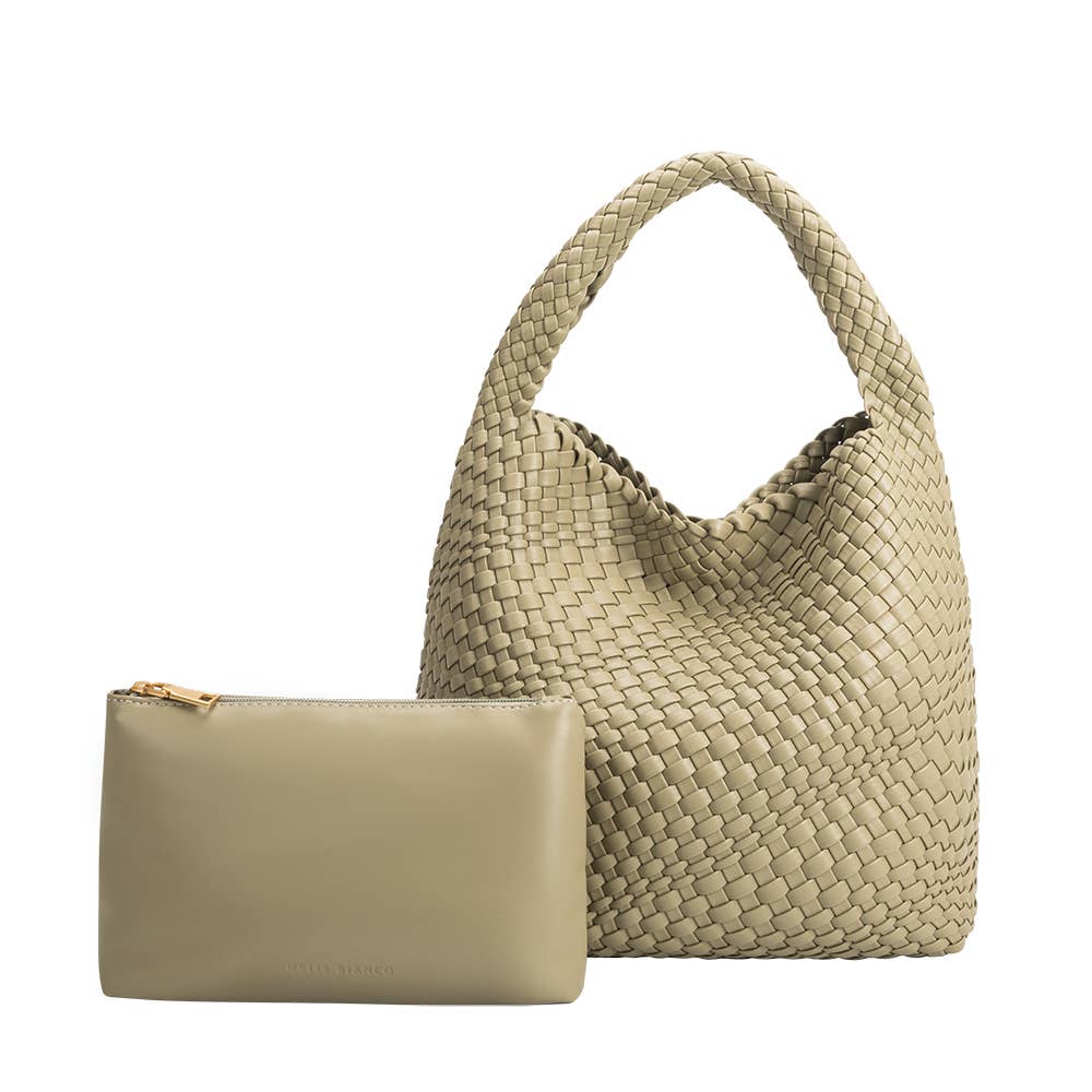 Melie Bianco Johanna large shoulder bag made from recycled vegan material in Moss