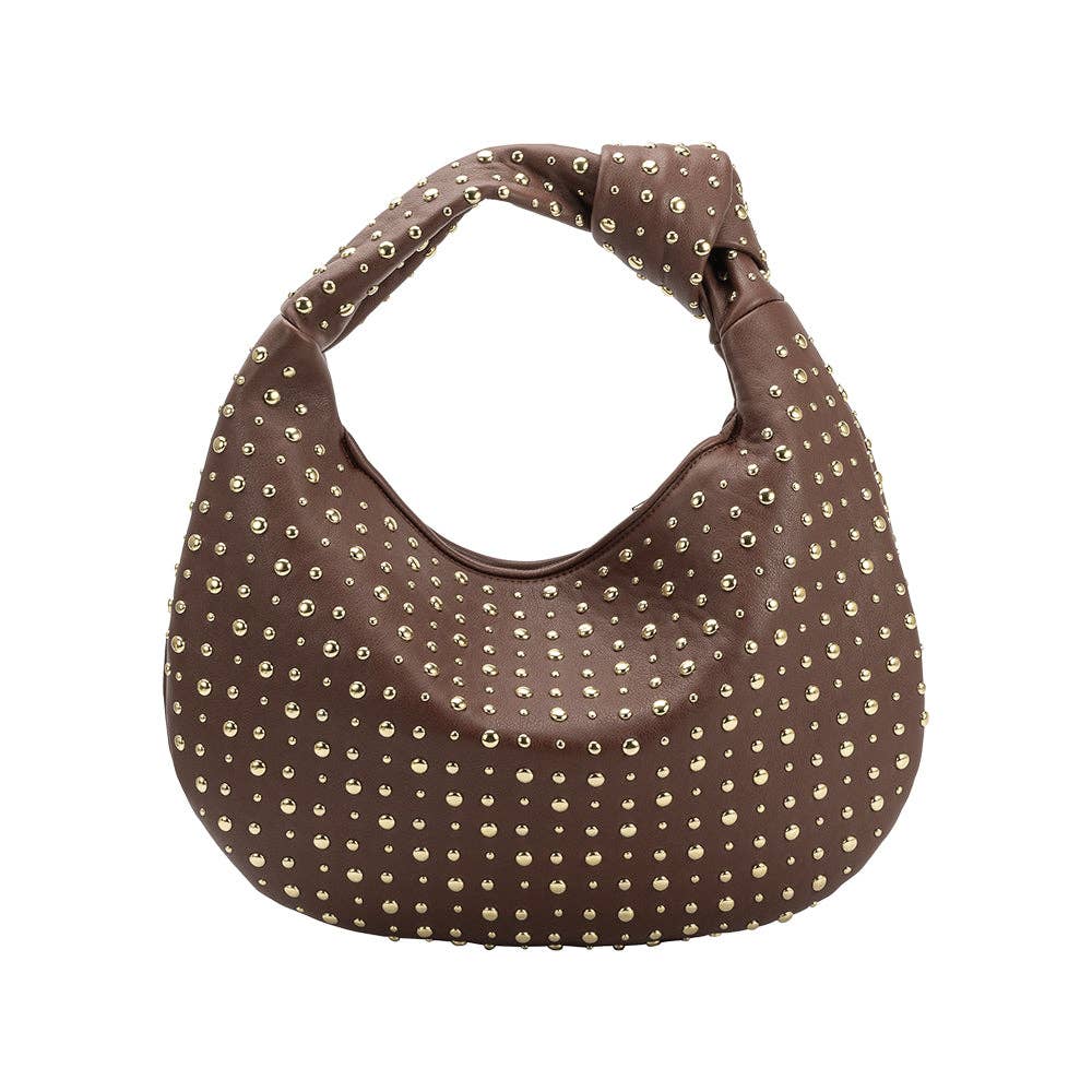 Brigitte large shoulder bag with studs in chocolate