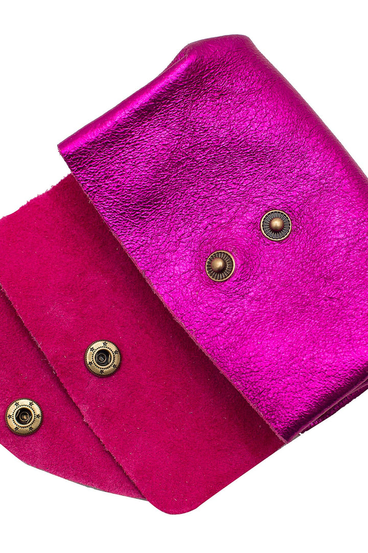 Suzie small leather wallet fuchsia metal