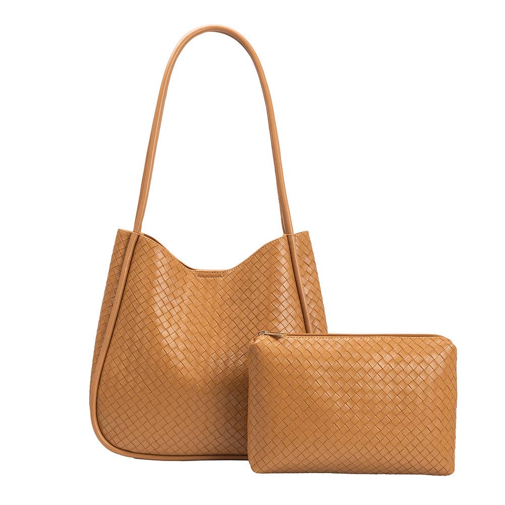 Melie Bianco Mischa Medium shoulder bag made from recycled vegan material in tan