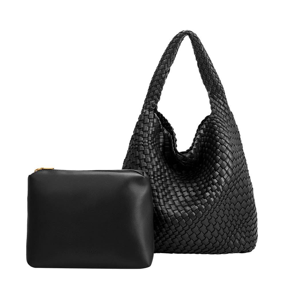 Melie Bianco Johanna large shoulder bag made from recycled vegan material in Black