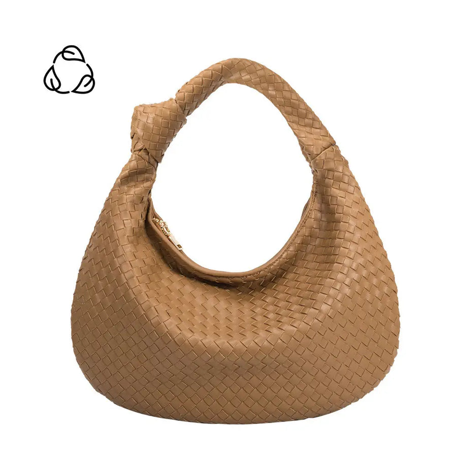 Khaki Brigitte Large Vegan Leather Woven Hobo Bag