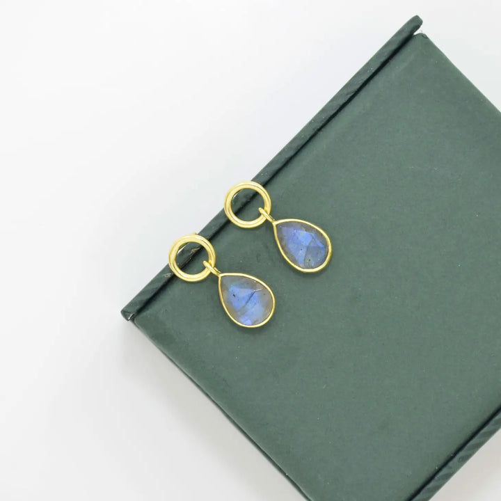 Circle Post Green Labradorite Earrings