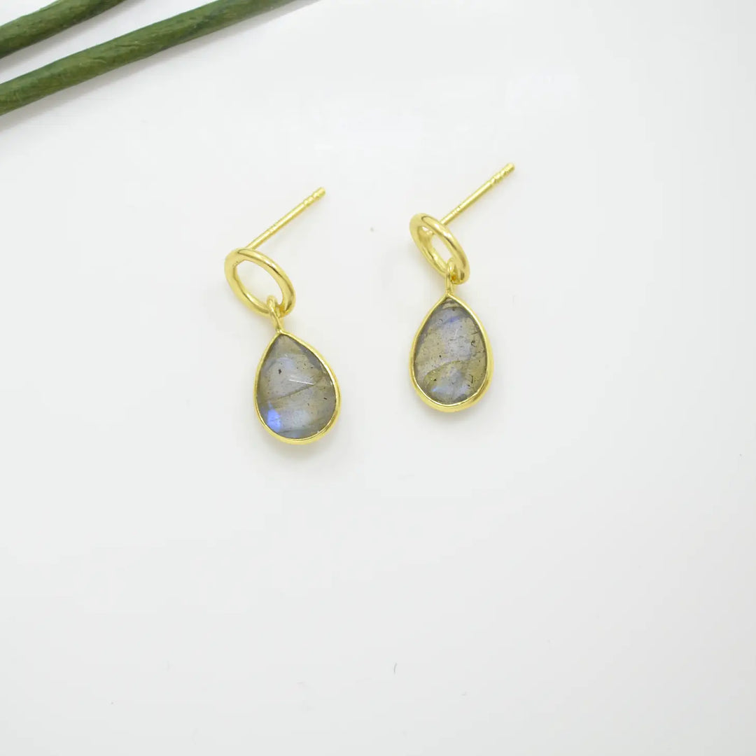 Circle Post Green Labradorite Earrings