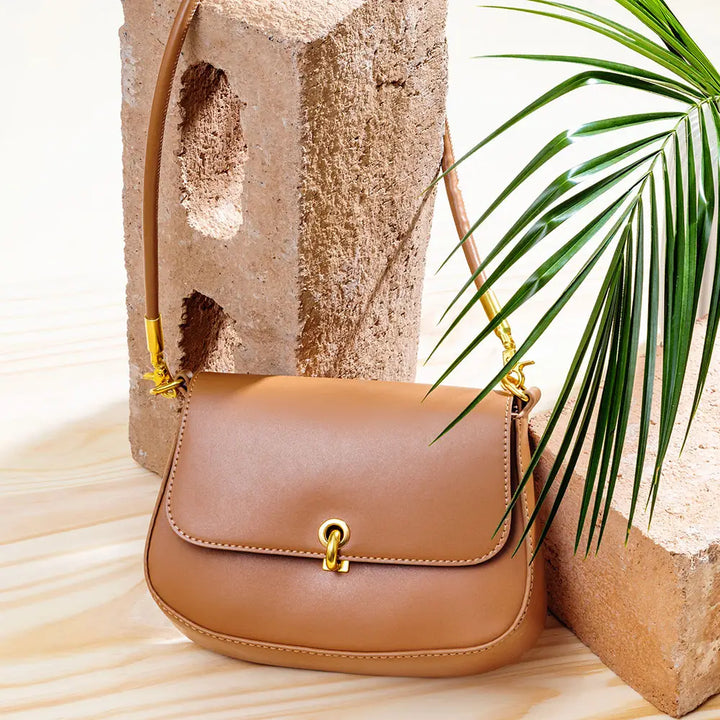 Melie Bianco Small Patricia shoulder bag made from recycled vegan material in tan