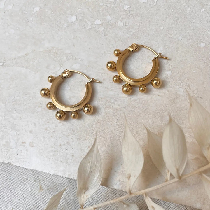 Ball hoop earrings 18 carat gold plated