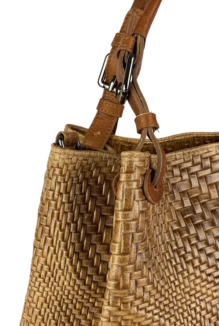 Marta braided leather bag Italia in Golden Brown