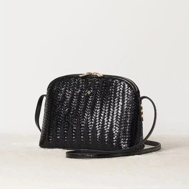 Mia braided leather handbag in black 