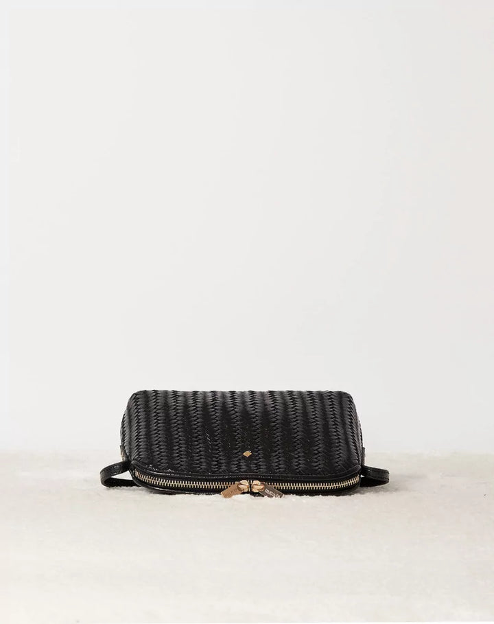 Mia braided leather handbag in black 