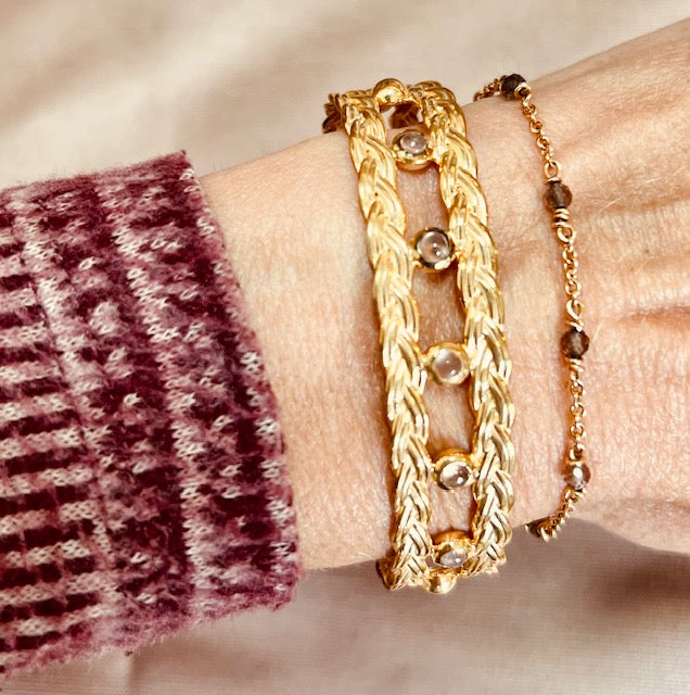 Pink Sand Agate Gold Bangle 