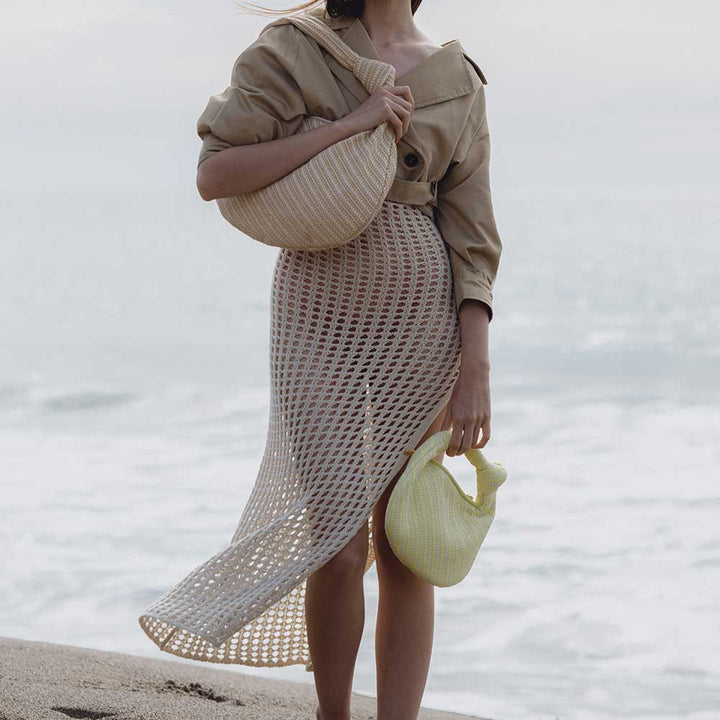 Melie Bianco Brigitte Large Shoulder Bag in Natural Raffia in Black