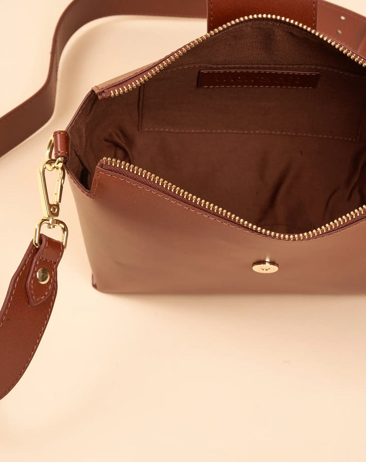 Molly Cognac handbag made from recycled leather