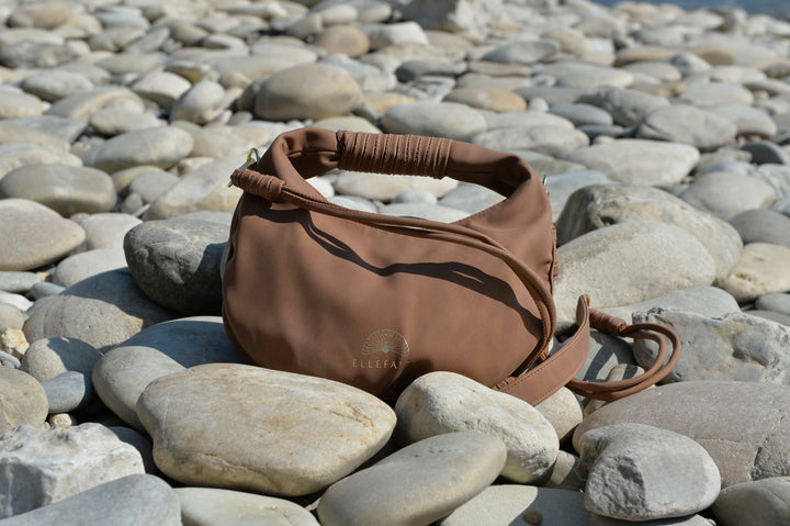 Sienna Crossbody handbag made from recycled vegan material in Dark Caramel