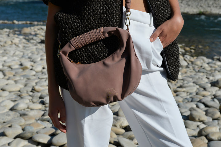 Sienna Crossbody handbag made from recycled vegan material in Dark Rose Taupe