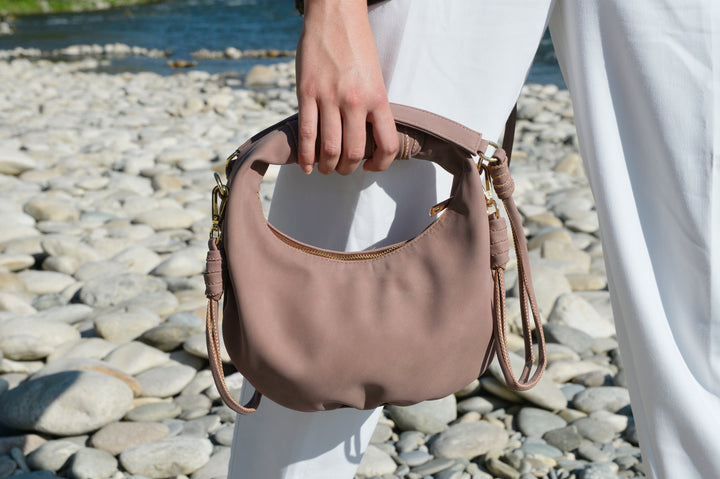 Sienna Crossbody handbag made from recycled vegan material in Dark Rose Taupe