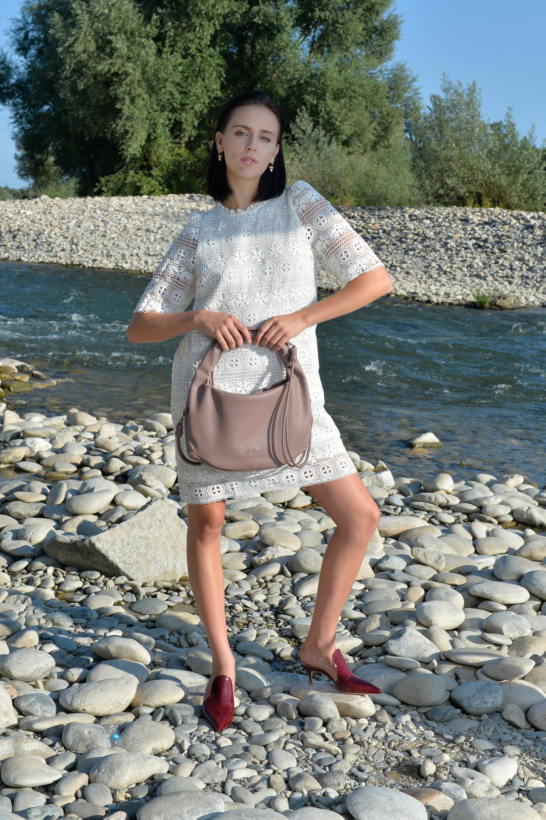 Hanna crossbody handbag made from recycled vegan material in Dark Rose Taupe