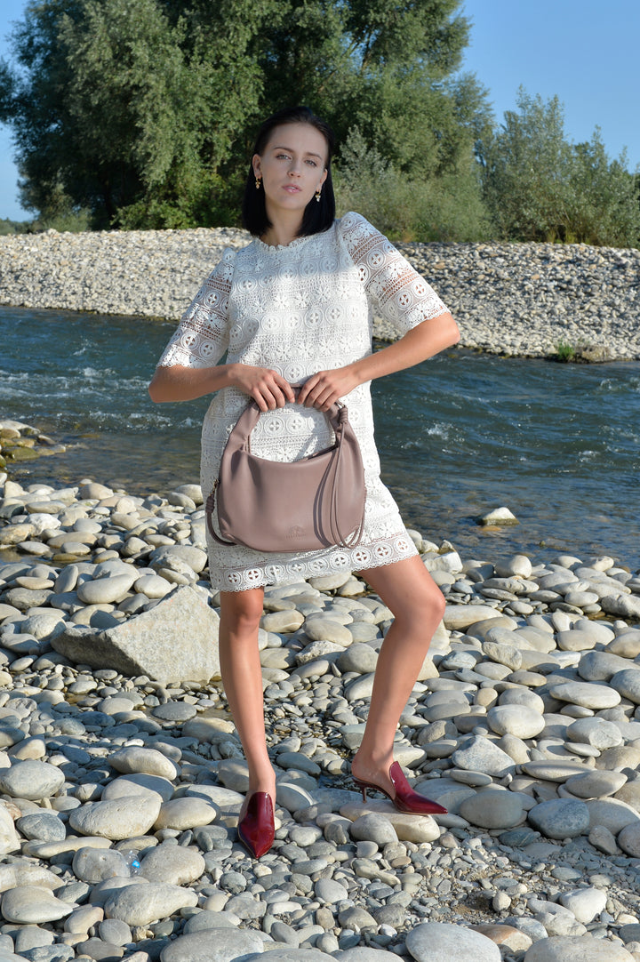 Hanna crossbody handbag made from recycled vegan material in Dark Rose Taupe