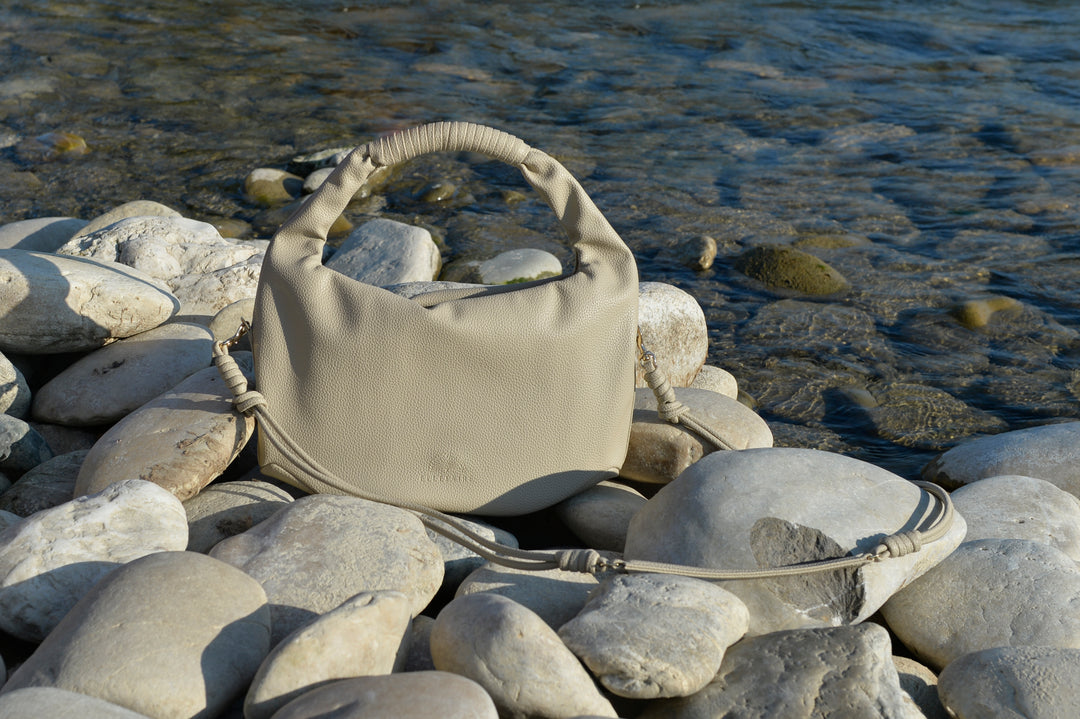 Hanna crossbody handbag made from recycled vegan material in soft taupe