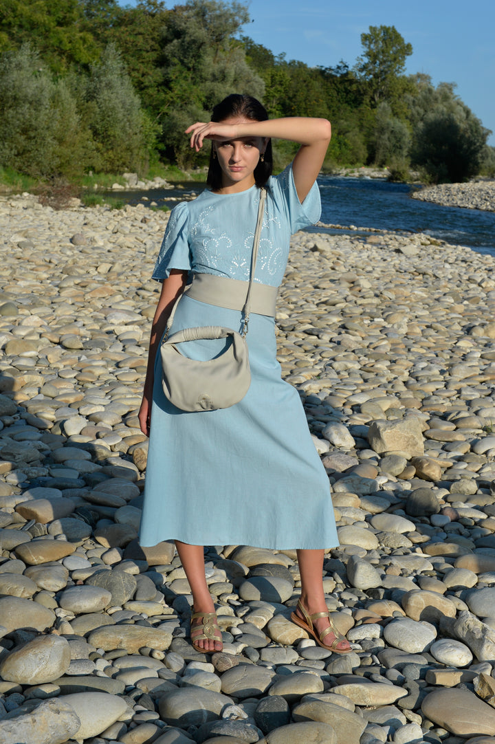 Maila belt made from recycled vegan material in Soft Grey