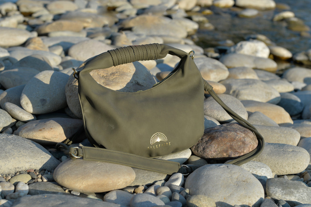 Sienna Crossbody handbag made from recycled vegan material in olive