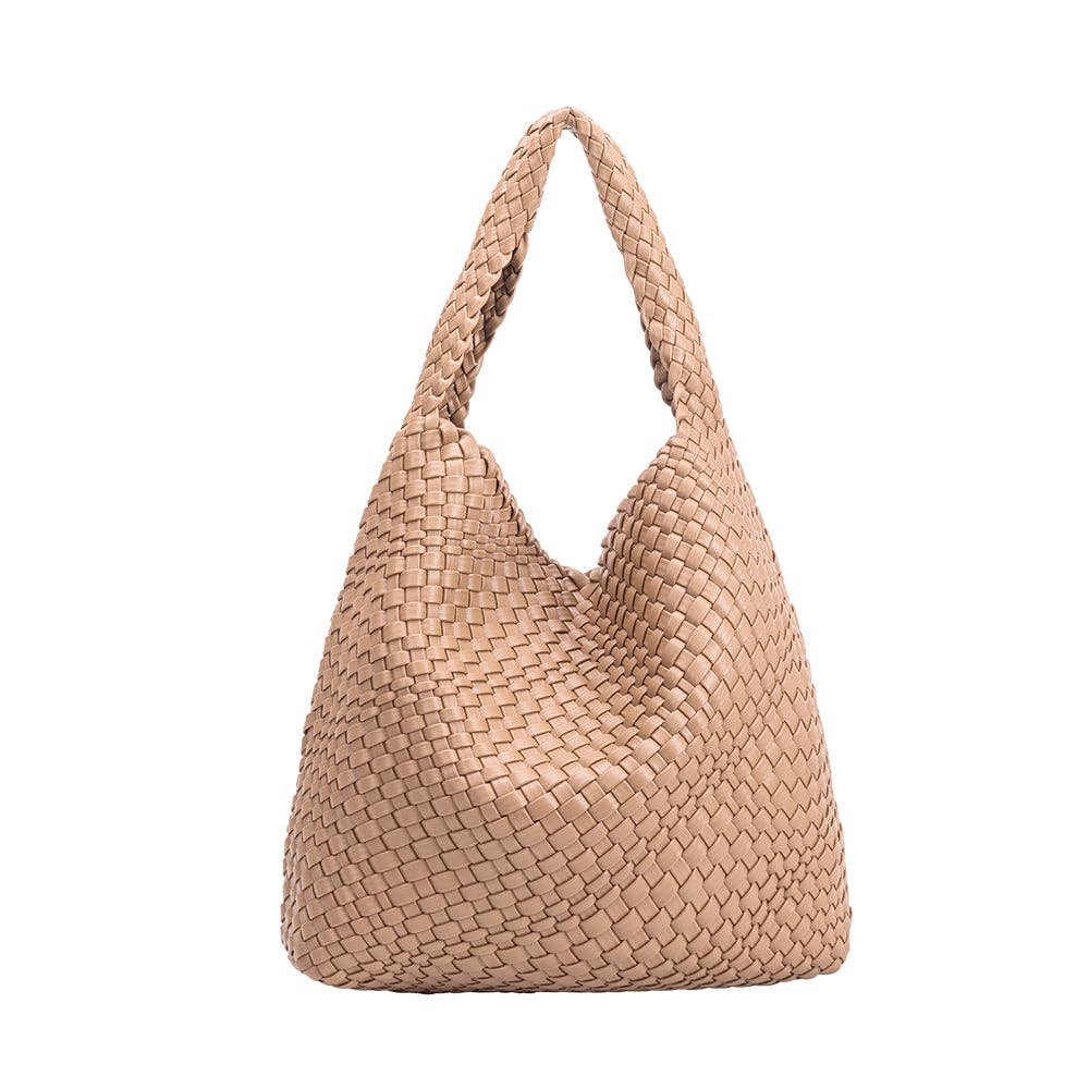 Melie Bianco Johanna large shoulder bag made from recycled vegan material in nude